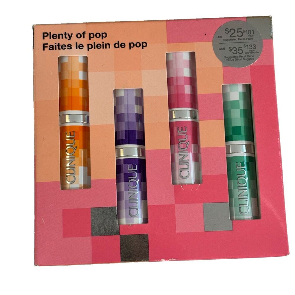 Clinique Lipstick Set of 4 Plenty Of Pop Nude, Cherry, Love, Blush New in Box